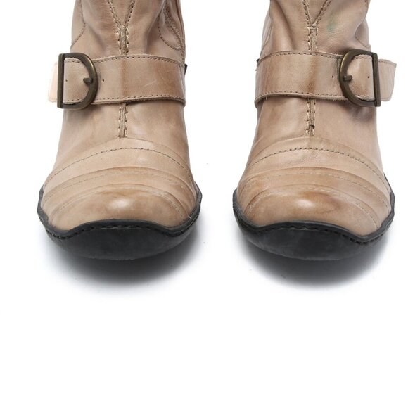 Eject Leather Boot Steampunk Moto Booties Buckles Straps Spiral Heel Tan Beige - Picture 5 of 12